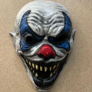 Creepy Clown Mask with Red Nose and Blue Accents